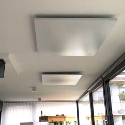 A set of infrared heating panels installed on the ceiling